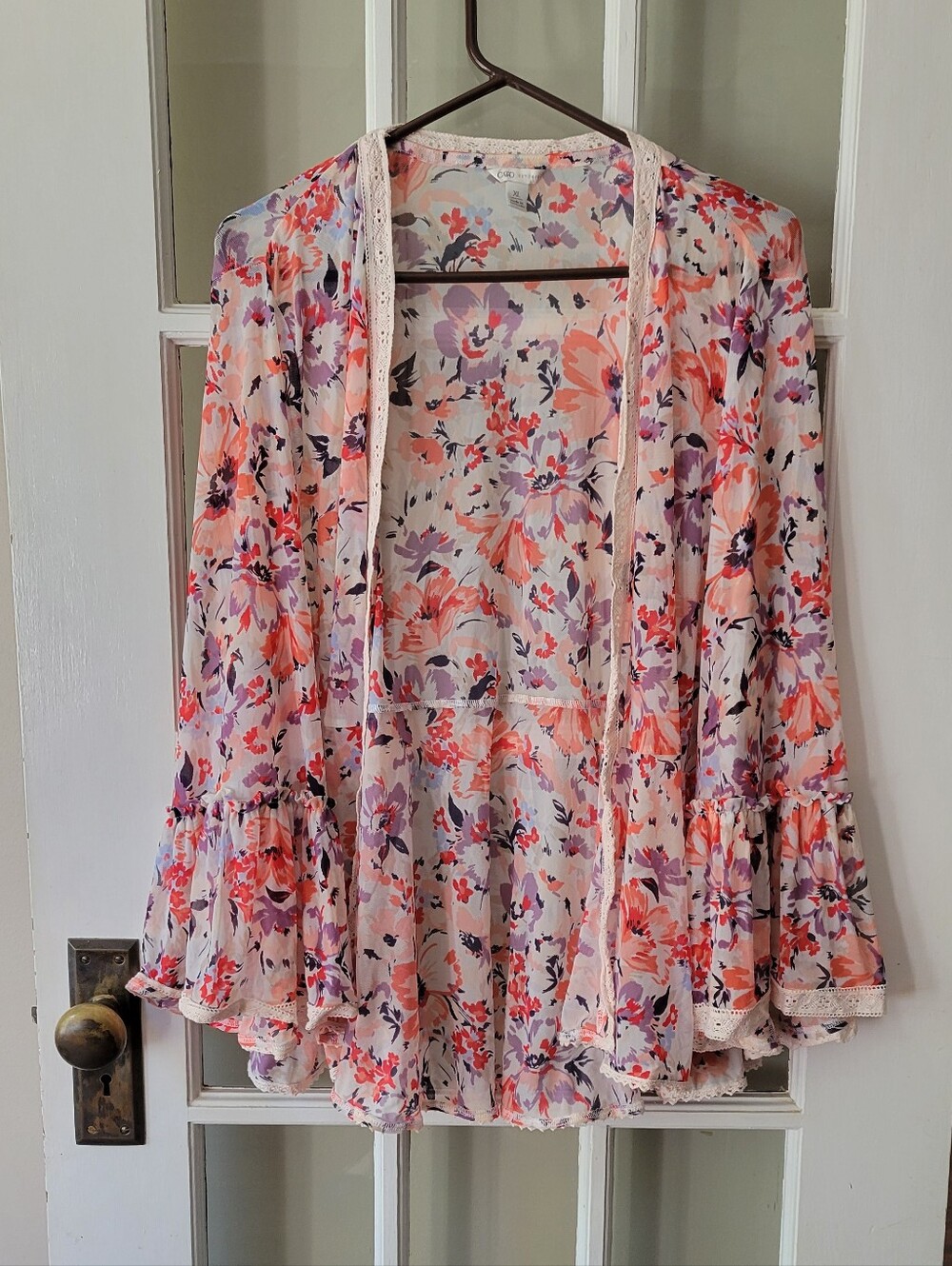 Cato Women's Floral Lace Trim Kimono Cardigan Jacket XL Casual Church Wear